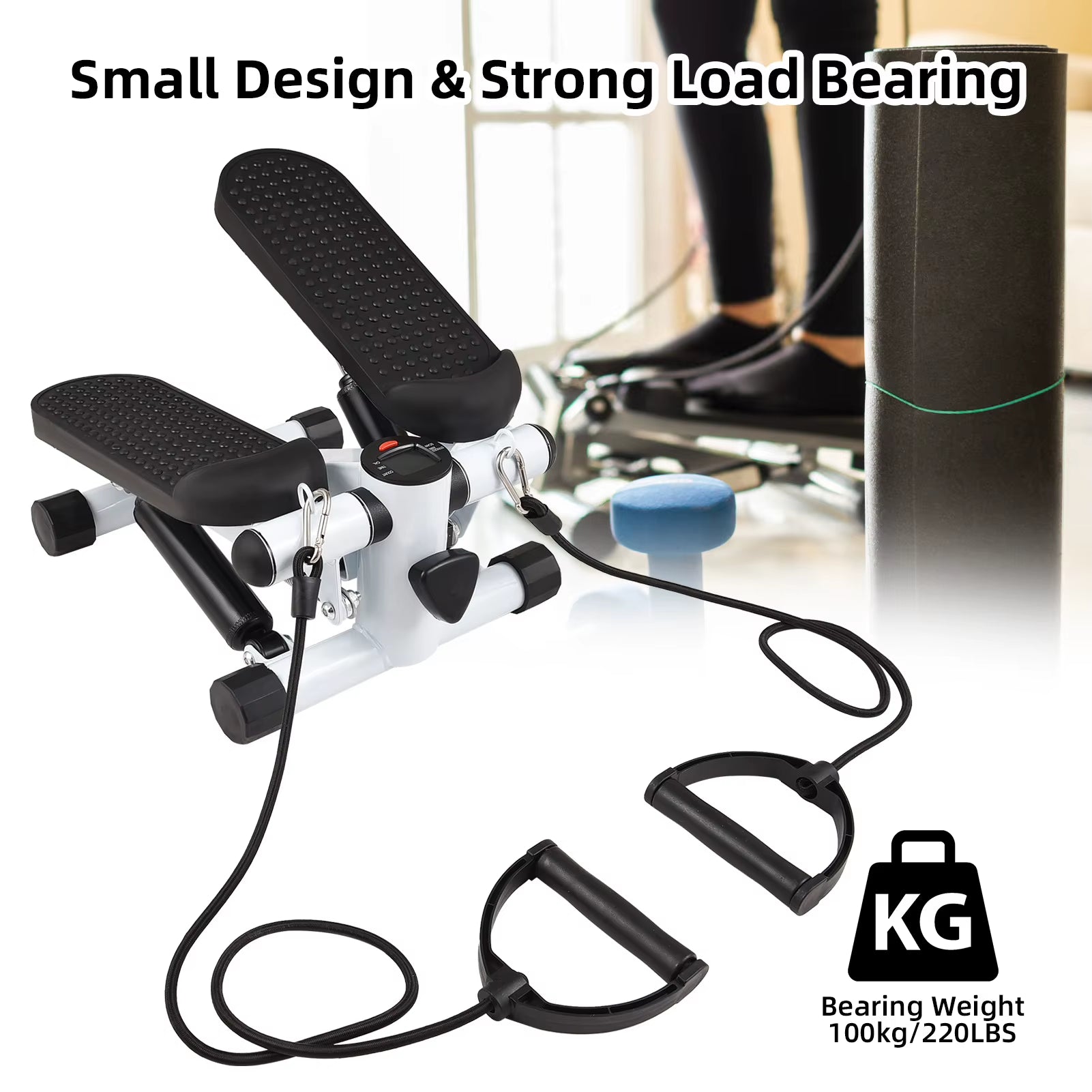 Mini Stepper for Exercise at Home with Resistance Bands LCD Display Capacity 100Kg Stair Stepper