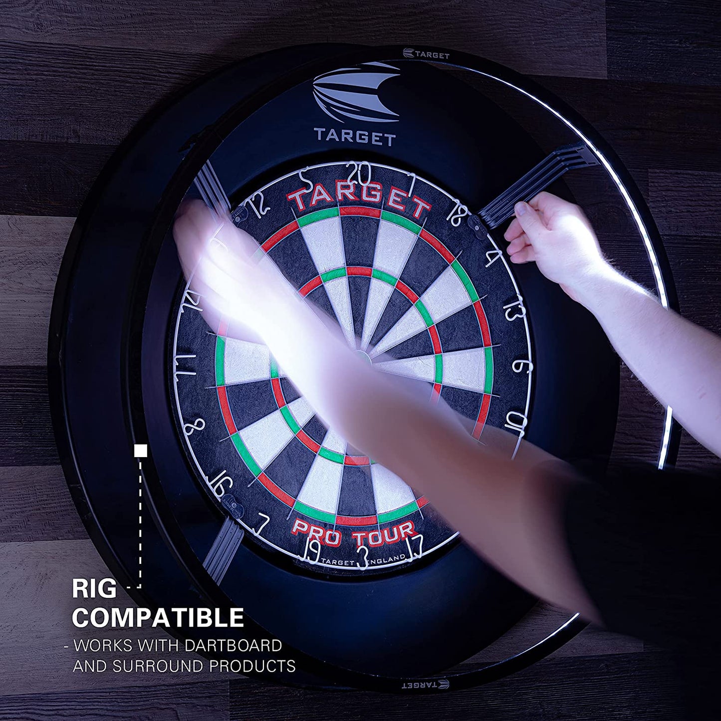 Darts Corona Vision Dartboard Lighting System, Black Frame | White LED Dart Board Surround Ring Light | Available with Pro Tour Dartboards Surround & Championship Dartboard, or Oche Dart Mat