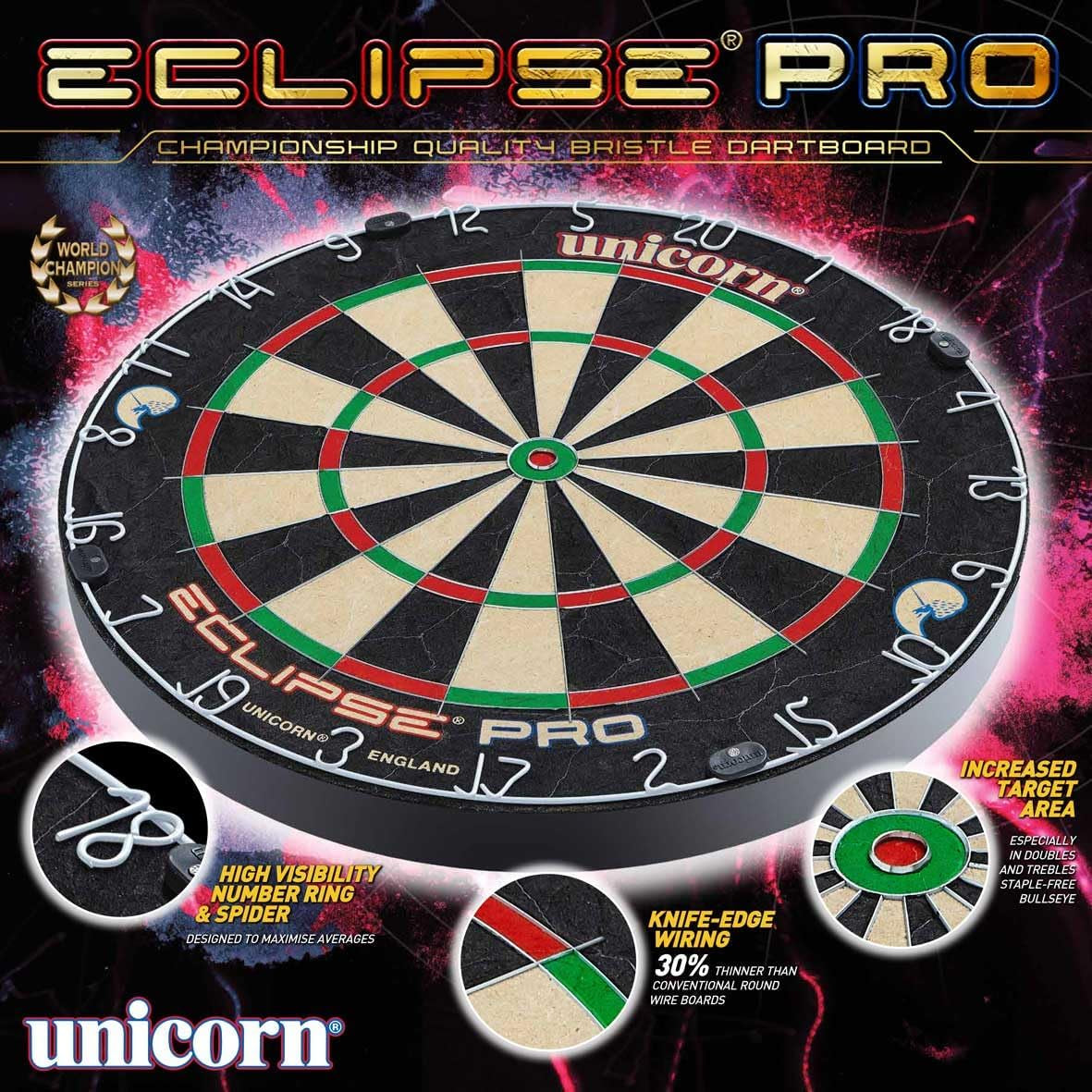 Eclipse Pro, Professional Bristle Dartboard with Competition Quality Sisal, Spider and Number Ring, Professional Dart Board for Adults