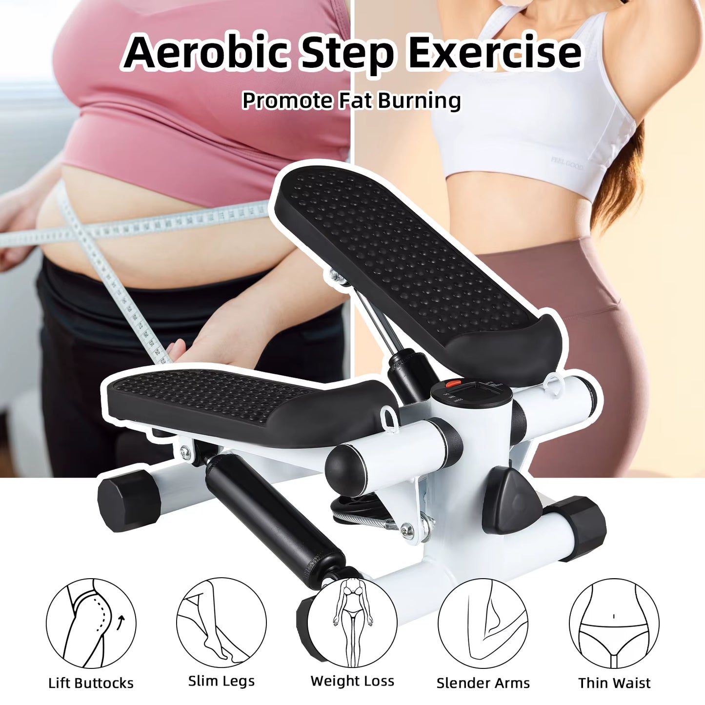 Mini Stepper for Exercise at Home with Resistance Bands LCD Display Capacity 100Kg Stair Stepper
