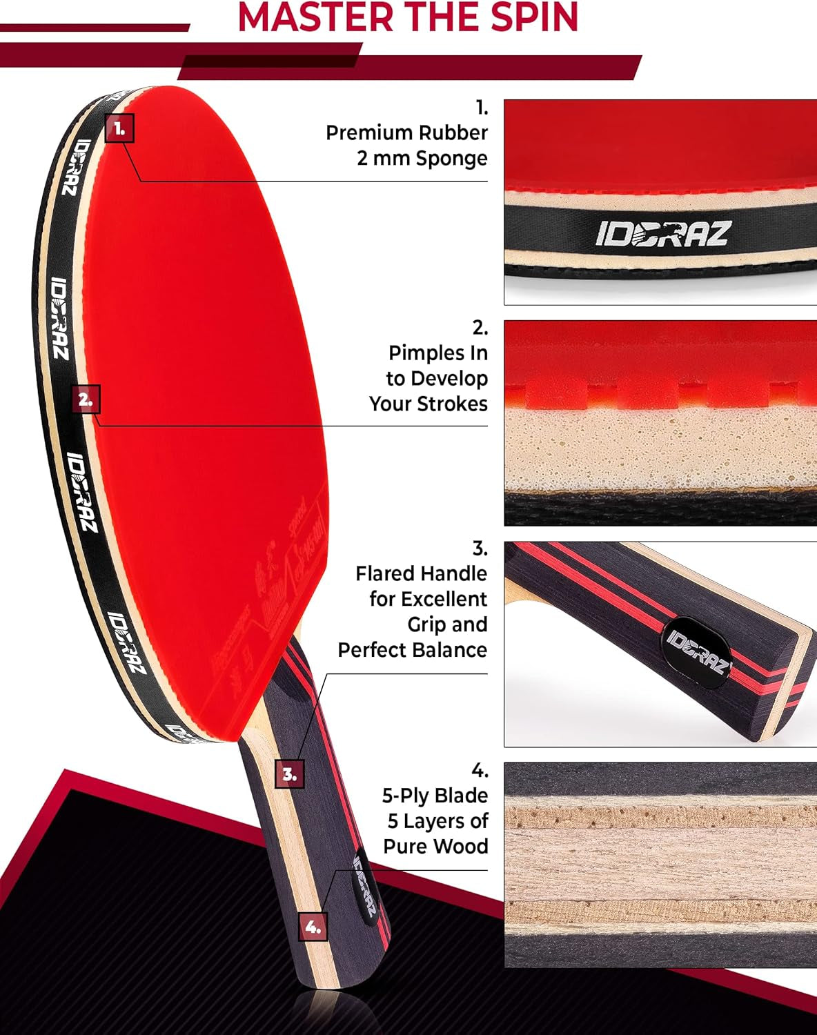 Ping Pong Paddle Professional Racket - Table Tennis Racket with Carrying Case - ITTF Approved Rubber for Tournament Play - Best Table Tennis Paddle