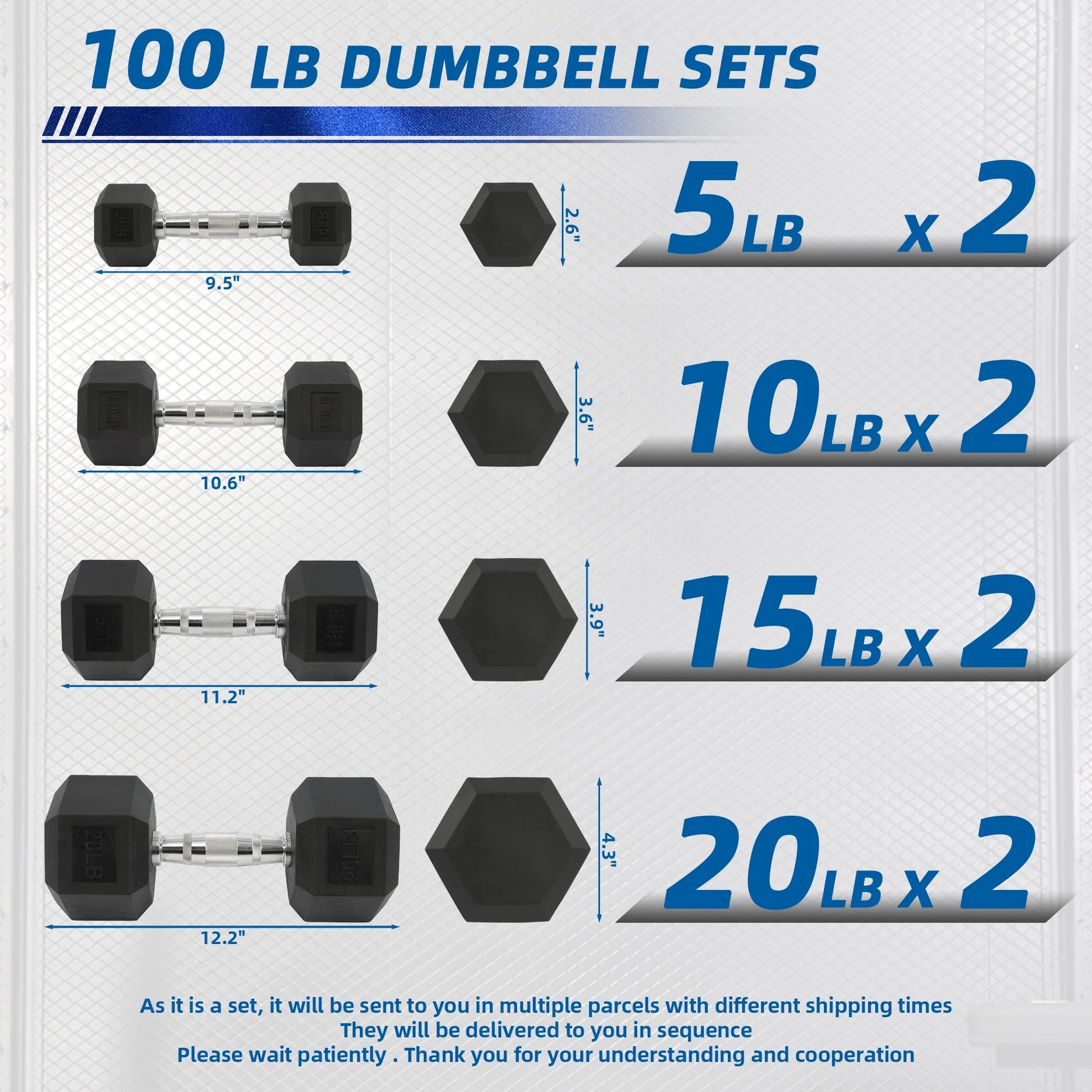 Dumbbell Set, Pairs of 5 Lb, 10 Lb, 15 Lb, and 20 Lb
