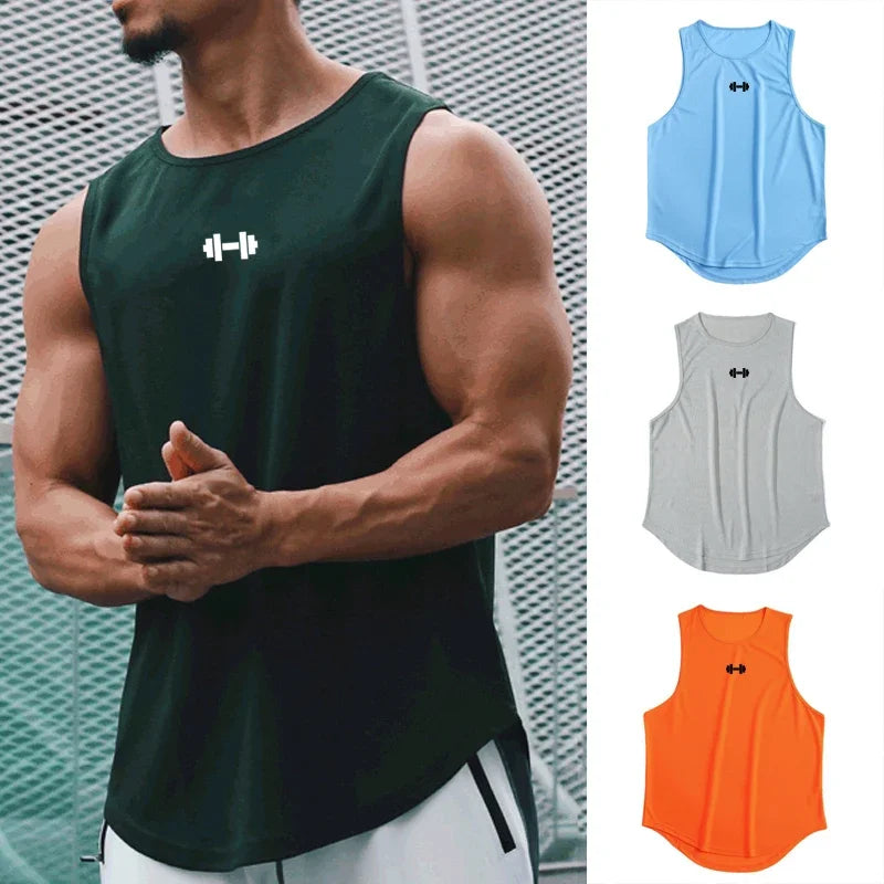Summer Men'S Running Vest Gym Tank Tops Fitness Clothing Quick-Drying Loose Bodybuilding Sleeveless Shirt Basketball Singlets